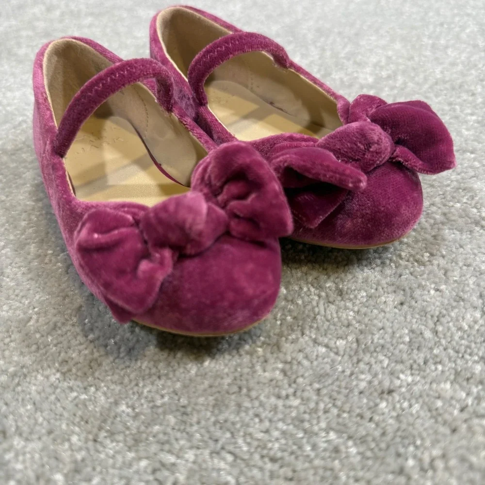 Janie and Jack Velvet Bow Mary Jane Flats Ballet Berry Pink Size 7 Wedding Guest